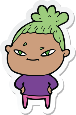 Bir insan tarafından çizilmiş bir karikatür kadının çıkartması.