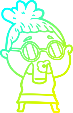 Bir insan tarafından çizilmiş gözlüklü bir karikatür kadın çizimi.