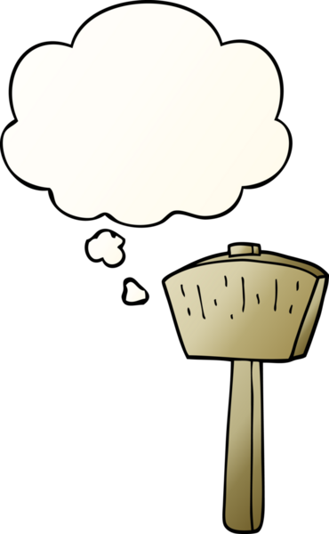 bir insan tarafından çizilmiş yumuşak eğimli düşünce baloncuklu çizgi film tokmağı