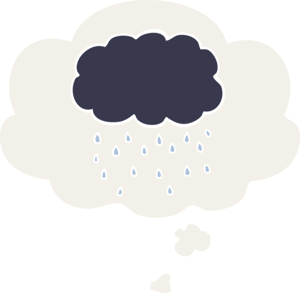 Bir insan tarafından çizilmiş düşünce baloncuğuyla yağmur yağıyor.