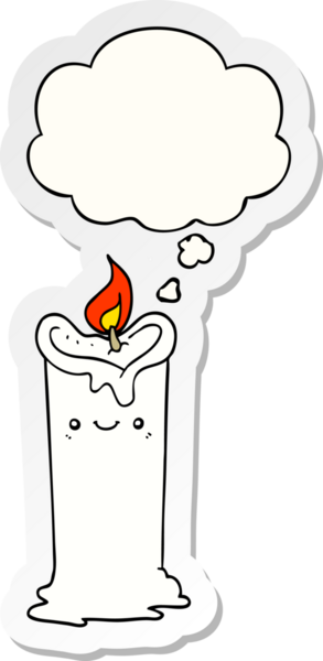 Düşünce baloncuklu çizgi film mumu insan tarafından çizilmiş bir çıkartma gibi.