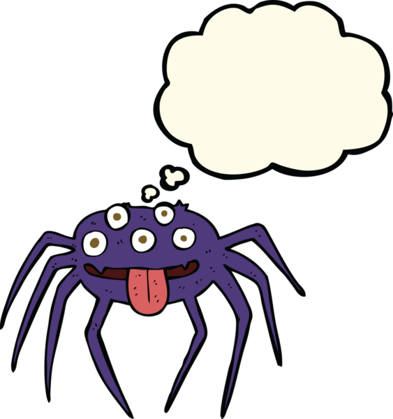 Bir insan tarafından çizilmiş düşünce baloncuklu iğrenç cadılar bayramı örümceği.