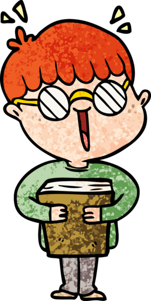 Çizgi filmci çocuk ve kitap bir insan tarafından çizilmiş.