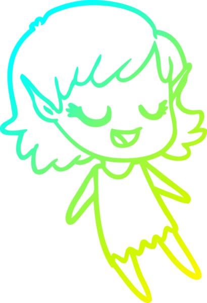 Bir insan tarafından çizilmiş mutlu bir elf kızı çizimi.