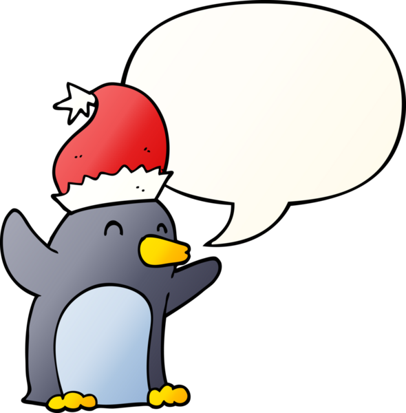 Bir insan tarafından çizilmiş hoş bir çizgi roman pengueni konuşma baloncuğu ile