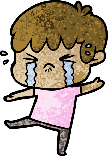 Bir insan tarafından çizilmiş ağlayan çizgi film çocuğu.