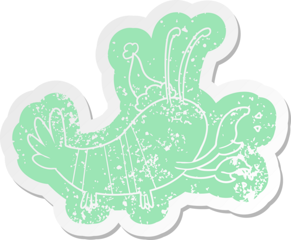 Bir insan tarafından çizilmiş Noel Baba şapkası takan ıstakozun sıkıntılı çıkartması.