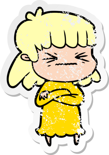 Bir insan tarafından çizilmiş kızgın bir kızın sıkıntılı çıkartması.