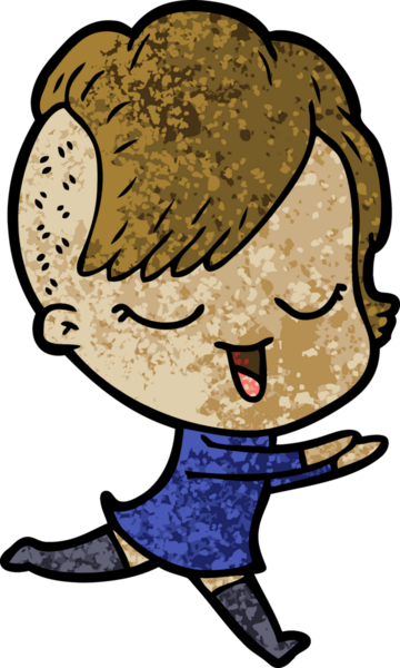 Bir insan tarafından çizilmiş mutlu çizgi film kızı.