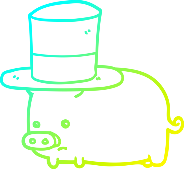 Bir insan tarafından çizilmiş silindir şapkalı bir domuzun çizimi.