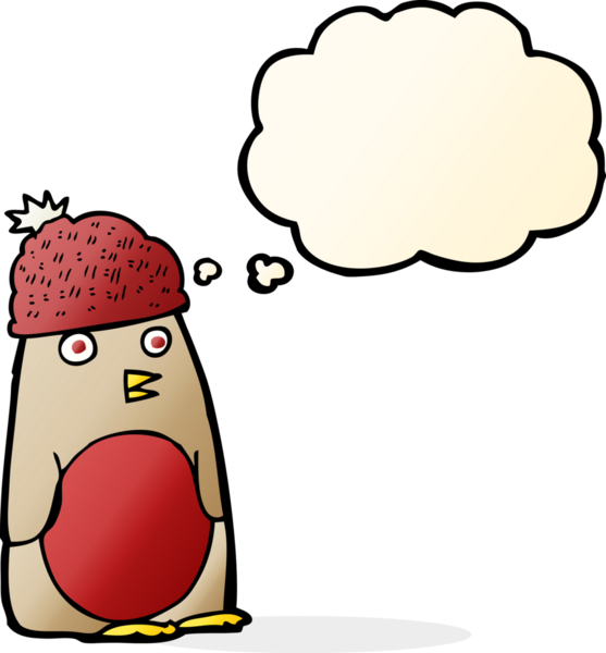 Bir insan tarafından çizilmiş düşünce baloncuğu şapkalı çizgi film Robin.