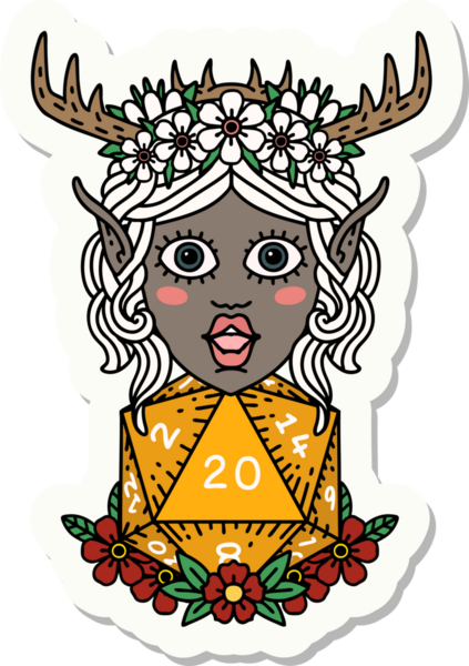 Bir insan tarafından çizilmiş bir Elf Druid karakterinin çıkartması.