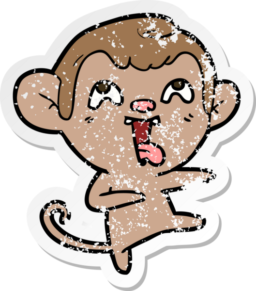 Bir insan tarafından çizilmiş çılgın bir çizgi maymunun sıkıntılı çıkartması.