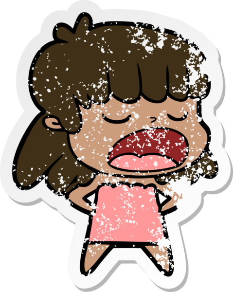 Bir insan tarafından yüksek sesle çizilmiş karikatür kadının sıkıntılı çıkartması.