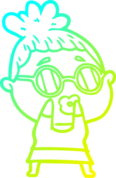 Bir insan tarafından çizilmiş gözlüklü bir karikatür kadın çizimi.