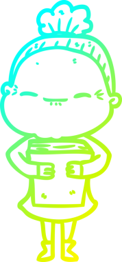 Bir insan tarafından çizilmiş barışçıl, yaşlı bir kadının soğuk çizgi çizimi.