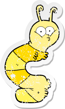 Bir insan tarafından çizilmiş komik bir tırtılın sıkıntılı çıkartması.