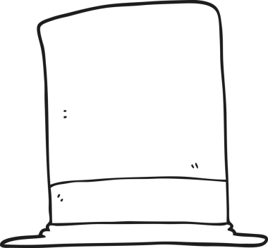 Bir insan tarafından çizilmiş siyah beyaz bir silindir şapka.