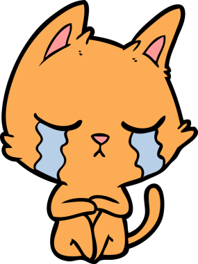 Bir insan tarafından çizilmiş ağlayan çizgi film kedisi.