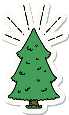 Bir insan tarafından çizilmiş çam ağacının dövme stili çıkartması.