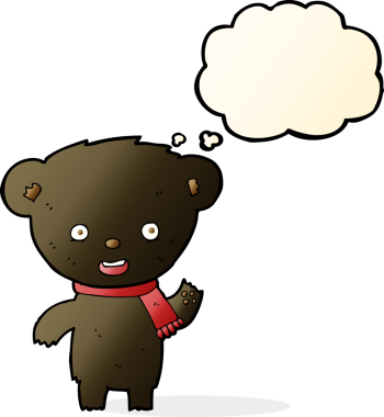 Bir insan tarafından çizilmiş düşünce baloncuğu olan sevimli siyah ayı.