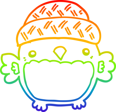 Gökkuşağı gradyan çizgisi bir insan tarafından çizilmiş şapkalı sevimli bir baykuş çizimi