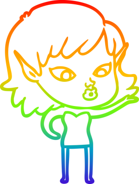 Gökkuşağı gradyan çizgisi bir insan tarafından çizilmiş güzel bir elf kızı çizimi