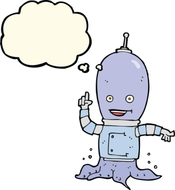 Bir insan tarafından çizilmiş düşünce baloncuğu olan uzaylı uzay adamı çizgi filmi.