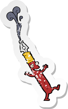 Bir insan tarafından çizilmiş bir karikatür kalem karakterinin gerilimli retro yapıştırması