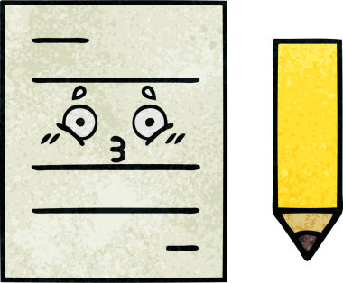 Bir insan tarafından çizilmiş bir test kağıdının retro grunge desen karikatürü