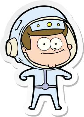 Bir insan tarafından çizilmiş mutlu bir astronot çizgi filminin çıkartması.