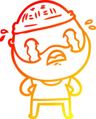 Bir insan tarafından çizilmiş ağlayan sakallı bir adamın sıcak çizgi çizimi.