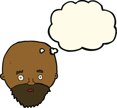 Bir insan tarafından çizilmiş düşünce balonlu sakallı bir adam.