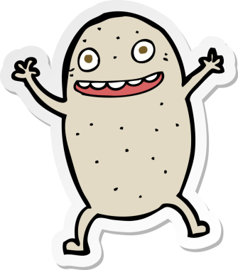 Bir insan tarafından çizilmiş mutlu patates karikatürü.