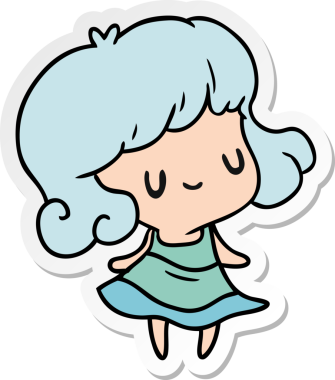 Bir insan tarafından çizilmiş tatlı bir kızın resimli çıkartması.