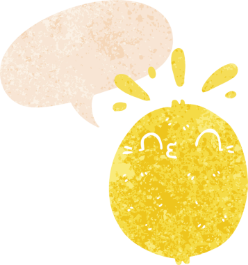 Tatlı çizgi film limonu ile konuşma balonu grunge sıkıntılı retro tarzı bir insan tarafından çizilmiş