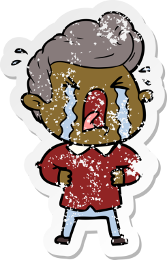 Bir insan tarafından çizilmiş ağlayan bir karikatür çıkartması.