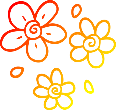 Bir insan tarafından çizilmiş karikatür desenli çiçeklerin sıcak gradyan çizimi