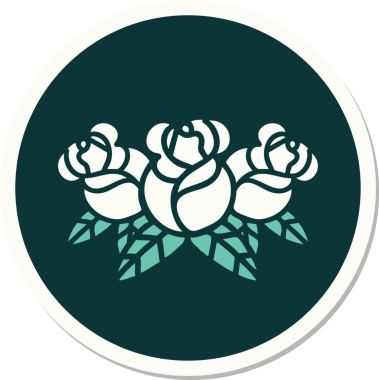 Bir insan tarafından çizilmiş bir buket çiçeğin geleneksel stiliyle dövme çıkartması.