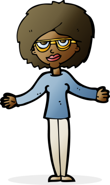 Bir insan tarafından çizilmiş gözlüklü bir karikatür kadın.