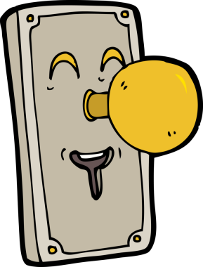 Bir insan tarafından çizilmiş karikatür kapı kolu.