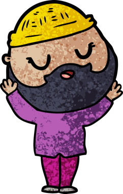 Bir insan tarafından çizilmiş sakallı bir çizgi film adamı.