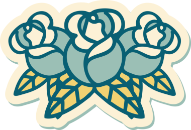 Bir insan tarafından çizilmiş bir buket çiçeğin geleneksel stiliyle dövme çıkartması.