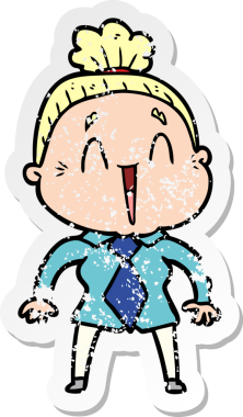 Bir insan tarafından çizilmiş mutlu, yaşlı bir kadının sıkıntılı çıkartması.