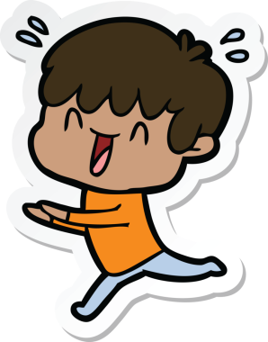 Bir insan tarafından çizilmiş, gülen bir çocuğun çıkartması.