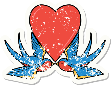 Geleneksel kırlangıç stili bir dövme ve bir insan tarafından çizilmiş bir kalp.