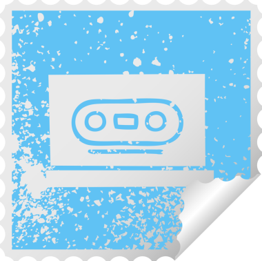 Bir insan tarafından çizilmiş eski bir kasetin kare soyma etiketi.