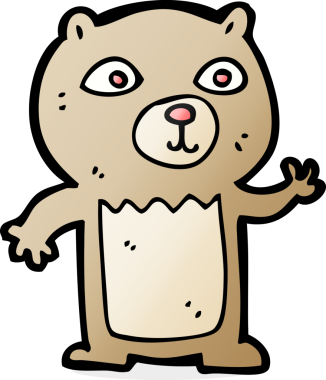 Bir insan tarafından çizilmiş oyuncak ayıyı sallayan çizgi film.