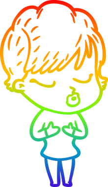 Gökkuşağı gradyan çizgi çizimi bir insan tarafından çizilmiş gözleri olan bir karikatür kadın