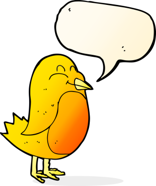 Bir insan tarafından çizilmiş konuşma balonlu çizgi film kuşu.